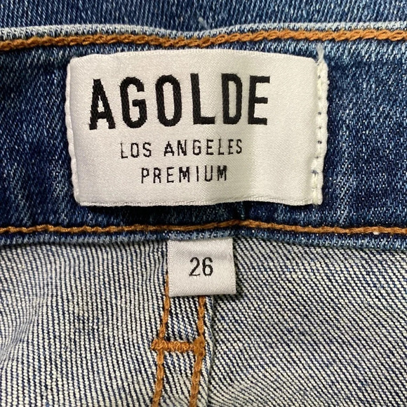 AGOLDE Sophie High Rise Skinny Crop Medium Wash Distressed Ripped Knees Size 26 - Picture 9 of 11